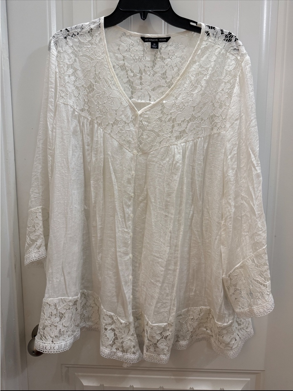 Zac & Rachel Women's Lace Overlay Top in Ivory 2x